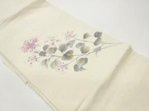 作家物　ひげ紬金彩手描き草花模様名古屋帯